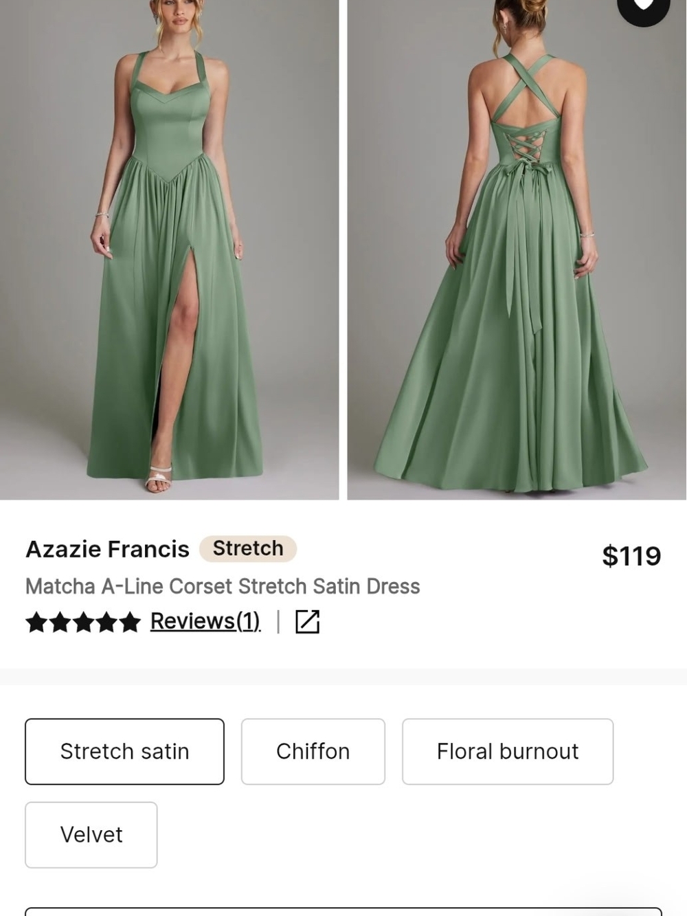 Azazie Matcha A-Line Corset Stretch Satin Dress - Matcha Green